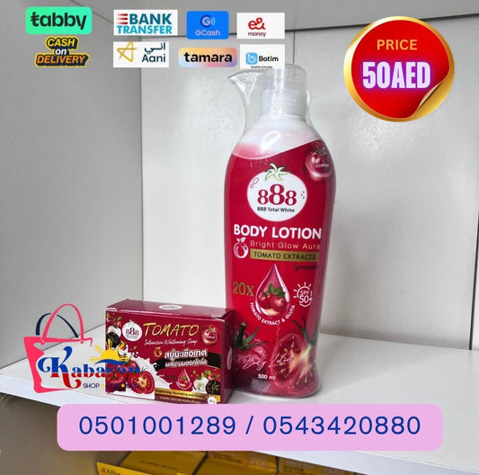 888 BODY LOTION TOMATO EXTRACT + 888 TOMATO EXTRACT SOAP
