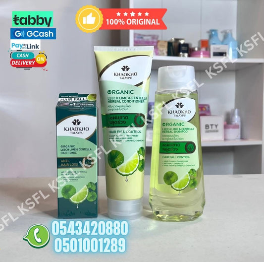 KHAOKHO TALAYPU ORGANIC LEECH LIME & CENTELLA HAIR TONIC + CONDITIONER + SHAMPOO